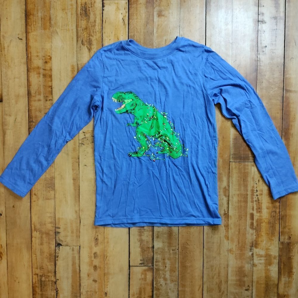 Cat & Jack size 12 to 14 long sleeve Christmas shirt dinosaur holiday green
